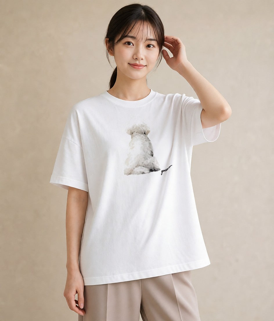 デザインTシャツ レディース ビションフリーゼ 犬 いぬ イラスト カジュアル レイヤード 友達ギフト 白T YMAZO
