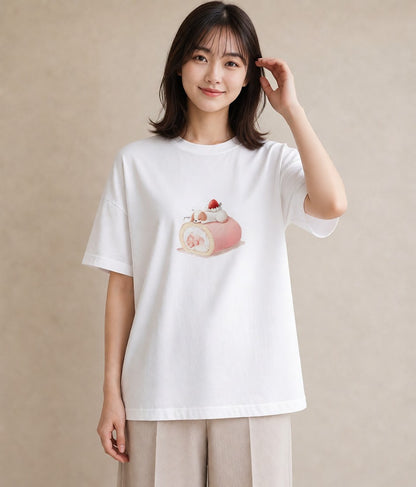 グラフィックTシャツ レディース プリン 食べ物 フード イラスト アート風 クリスマス 旅行 白T YMAZO
