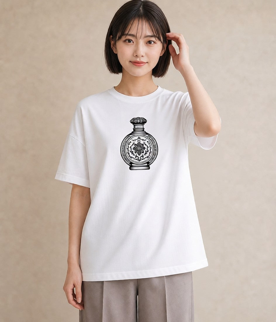 Tシャツ レディース 香水 香水瓶 パフューム イラスト きれいめカジュアル レイヤード 友達ギフト 白T YMAZO