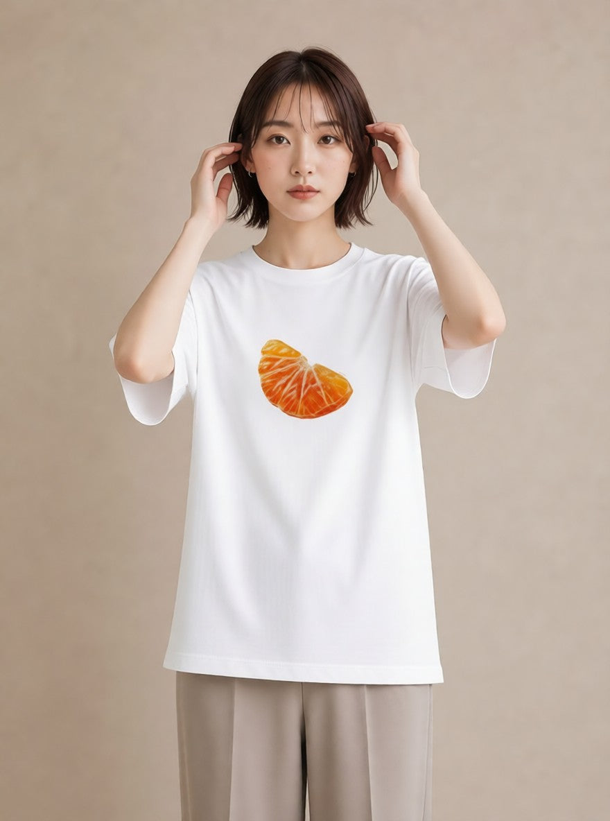 Tシャツ レディース みかん 食べ物 フード イラスト ゆるコーデ ママ カフェ服 白T YMAZO