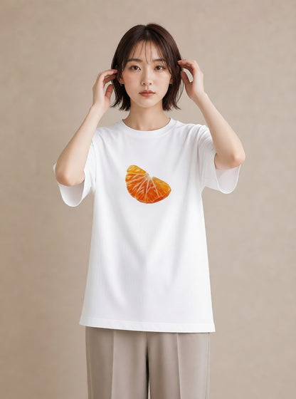 Tシャツ レディース みかん 食べ物 フード イラスト ゆるコーデ ママ カフェ服 白T YMAZO