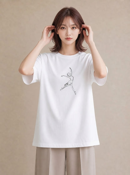 Tシャツ レディース バレエシューズ バレエ トウシューズ ナチュラル アンティーク イラスト ポップ カフェ服 クリスマス 白T YMAZO