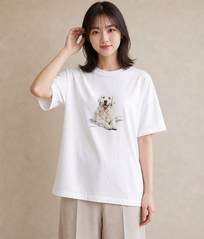 半袖Tシャツ レディース ゴールデンレトリバー ゴールデン 犬 いぬ イラスト シンプル 送別ギフト 通勤 白T YMAZO