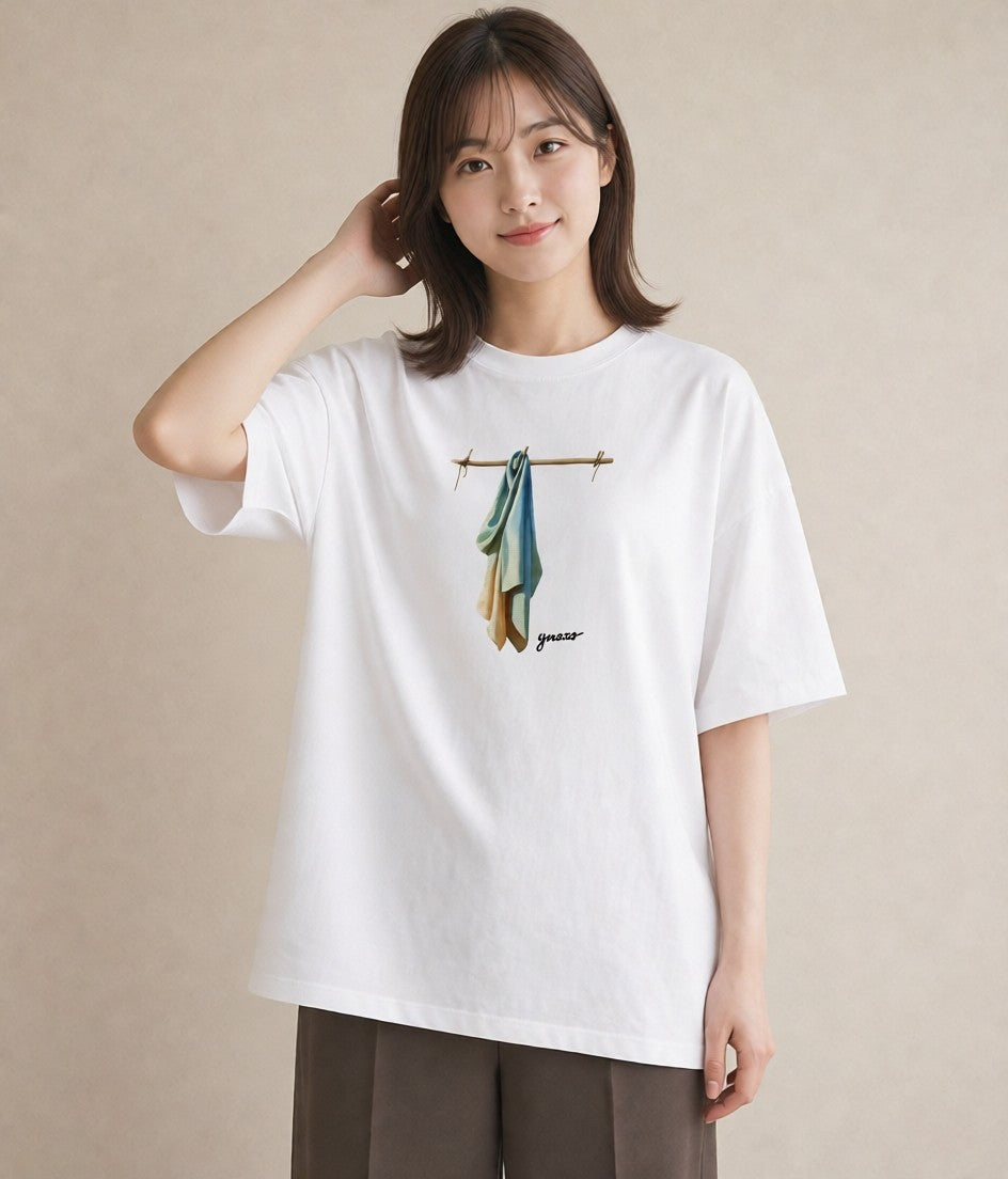 プリントTシャツ レディース 洗濯物 風 ナチュラル アンティーク イラスト ガーリー カフェ巡り 女子会 白T YMAZO