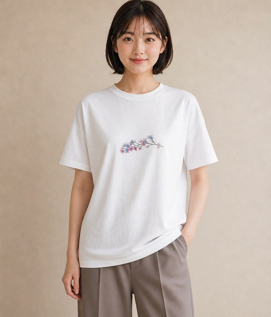 デザインTシャツ レディース カスミソウ かすみ草 花 花柄 イラスト こなれ感 クリスマス 旅行 白T