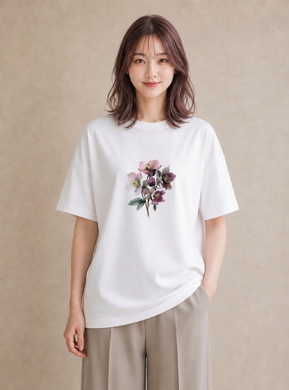 半袖Tシャツ レディース スミレ 花 花柄 イラスト 水彩風 敬老の日 ホワイトデー 白T YMAZO