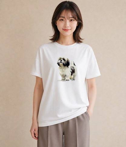 グラフィックTシャツ レディース いぬ 犬 ワンコ イラスト ユニーク 母の日 ビーチ 白T YMAZO