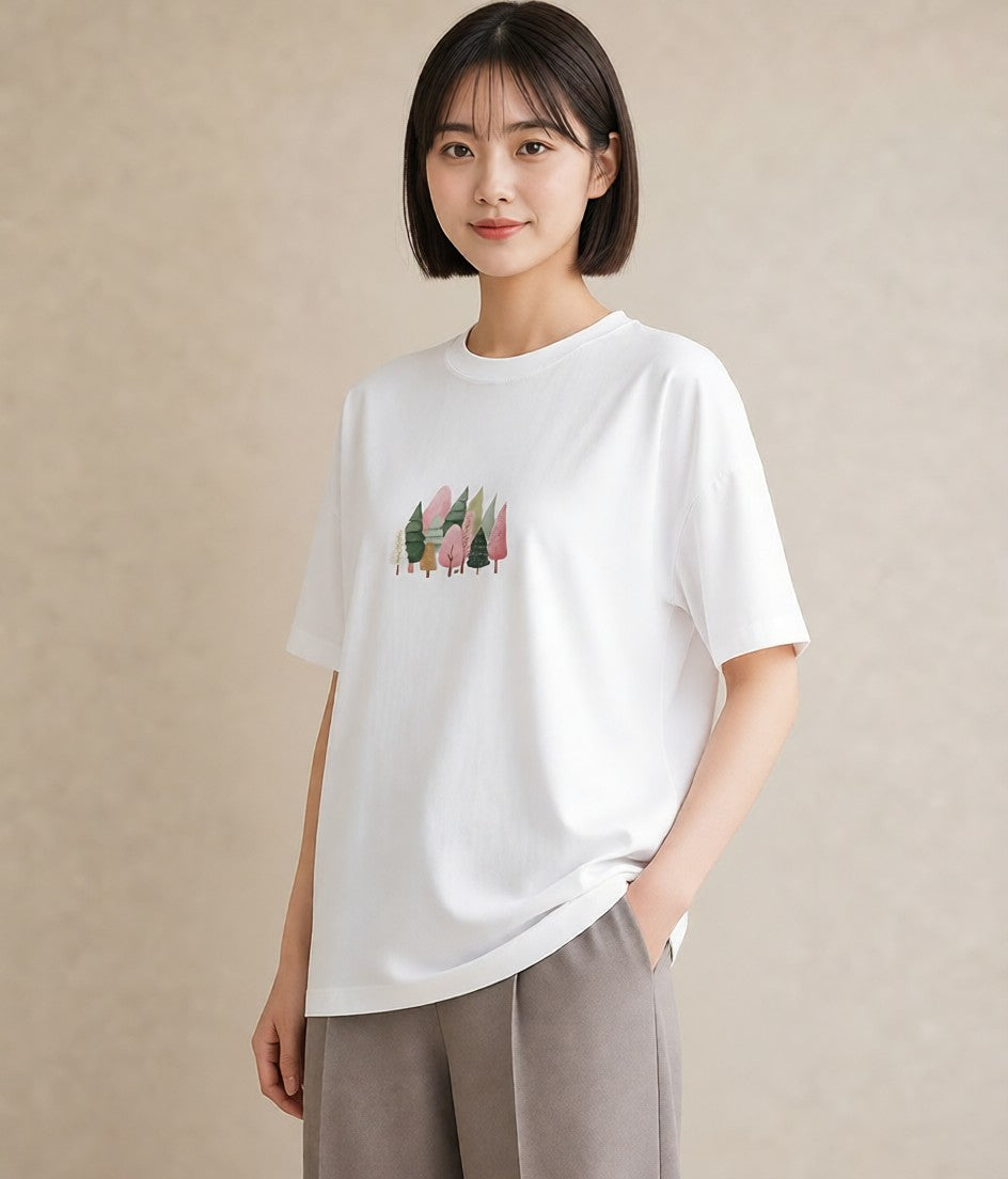 Tシャツ レディース 森 植物 ボタニカル イラスト ラフカジュアル 敬老の日 ホワイトデー 白T YMAZO