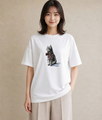 プリントTシャツ レディース サバトラ 猫 ねこ イラスト ポップ 社会人 女性 白T YMAZO