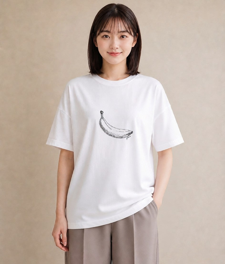 半袖Tシャツ レディース バナナ 食べ物 フード イラスト シック 春コーデ 姉妹 白T YMAZO