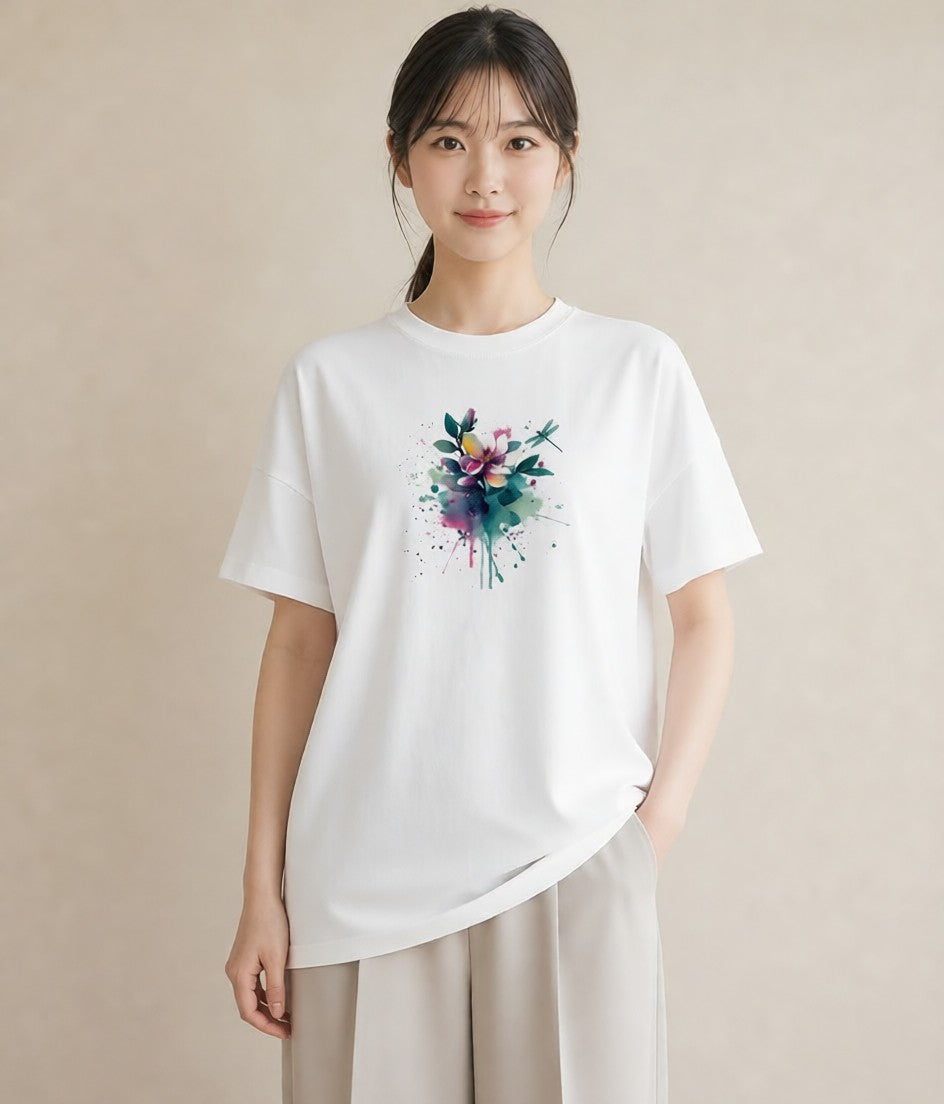 プリントTシャツ レディース とんぼ 昆虫 虫 イラスト ガーリー 母娘コーデ 自分用 白T YMAZO