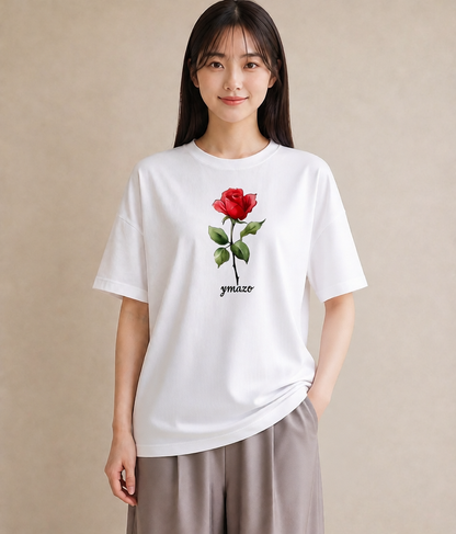 Tシャツ レディース バラ 薔薇 ローズ 花 花柄 イラスト 線画 クリスマス 旅行 白T