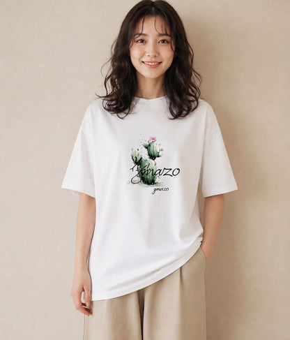 Tシャツ レディース 多肉植物 植物 ボタニカル イラスト モード デイリーウェア 休日 白T YMAZO