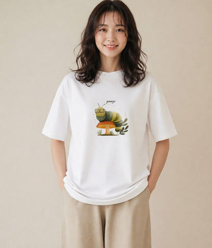 Tシャツ レディース ホタル 昆虫 虫 イラスト アート風 海 カフェ巡り 白T YMAZO