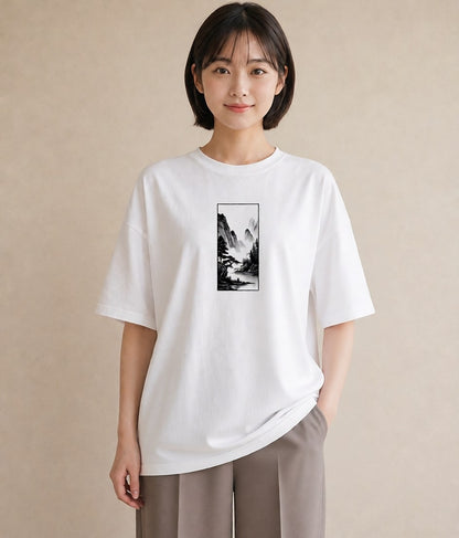プリントTシャツ レディース 桟橋 水辺 波止場 ナチュラル アンティーク イラスト シック 誕生日プレゼント 綿100 白T YMAZO