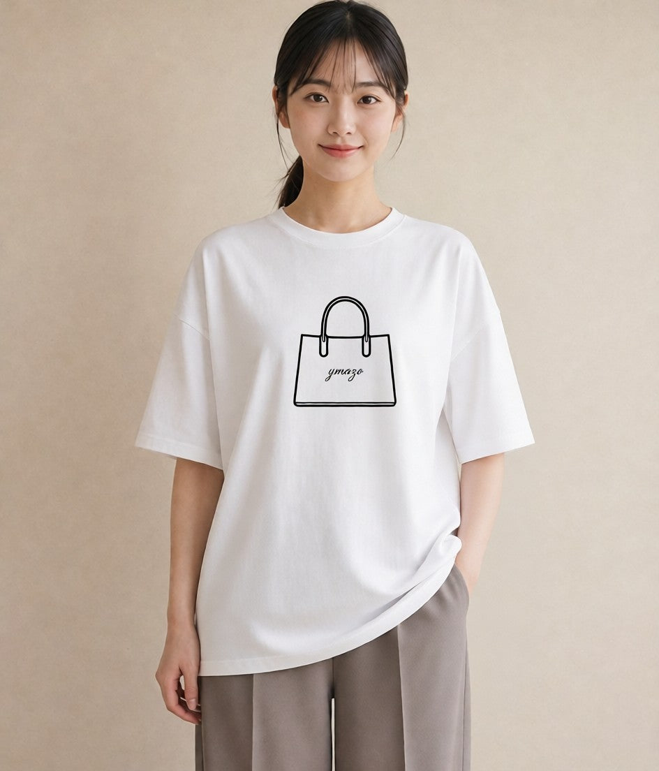 プリントTシャツ レディース パールピアス アクセサリー ナチュラル アンティーク イラスト ヴィンテージ風 ミセス 春コーデ 白T YMAZO