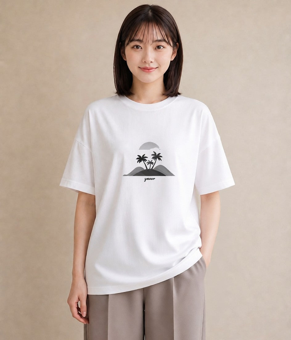 半袖Tシャツ レディース 海 リゾート 夏 イラスト 水彩風 カフェ服 クリスマス 白T YMAZO