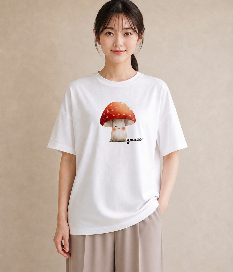 半袖Tシャツ レディース 傘 水たまり 雨 ナチュラル アンティーク イラスト 手描き風 女性 旅行用 白T YMAZO