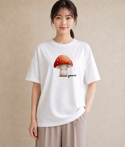 半袖Tシャツ レディース 傘 水たまり 雨 ナチュラル アンティーク イラスト 手描き風 女性 旅行用 白T YMAZO