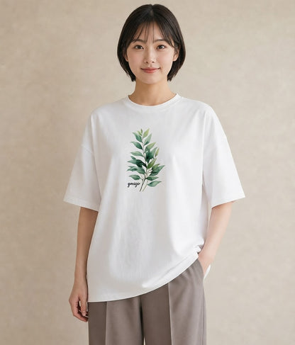 デザインTシャツ レディース シダ 植物 ボタニカル イラスト 抜け感 カフェ巡り 女子会 白T YMAZO