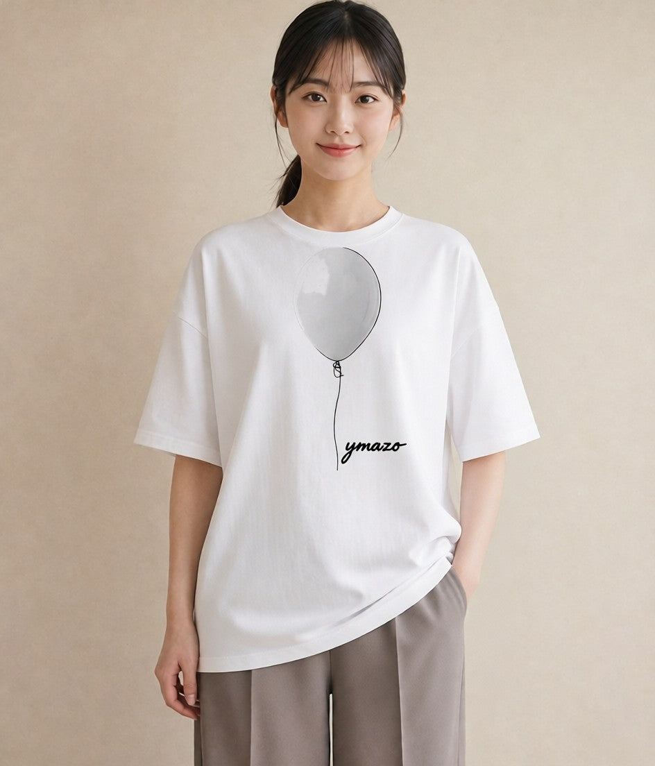 デザインTシャツ レディース 紙風船 和紙 ナチュラル アンティーク イラスト 水彩風 通勤 在宅 白T YMAZO