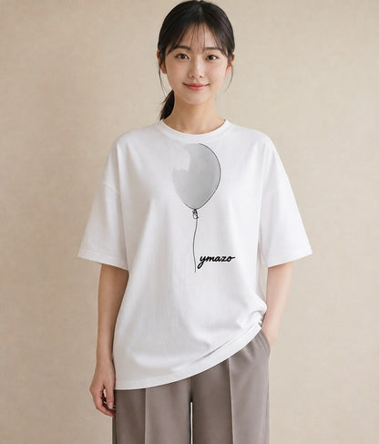 デザインTシャツ レディース 紙風船 和紙 ナチュラル アンティーク イラスト 水彩風 通勤 在宅 白T YMAZO