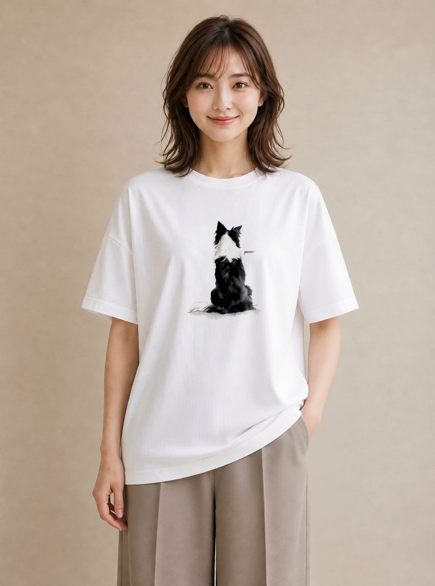デザインTシャツ レディース 愛犬 犬 いぬ イラスト ナチュラル 旅行用 海 白T YMAZO