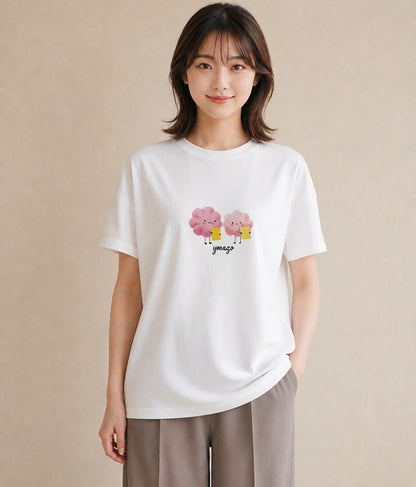 半袖Tシャツ レディース 雲 星空 宇宙 イラスト ゆるかわ 母の日 ビーチ 白T YMAZO
