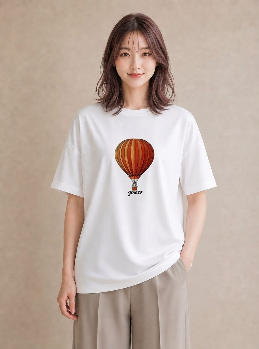 Tシャツ レディース 気球 星空 宇宙 イラスト 個性的 親子 20代 白T YMAZO