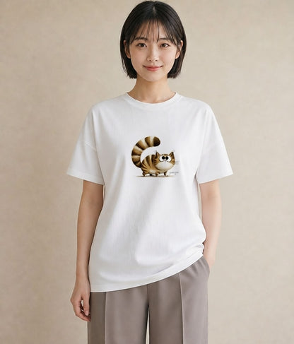 グラフィックTシャツ レディース エキゾチックショートヘア 猫 ねこ イラスト きれいめカジュアル 女性向けギフト 散歩 白T YMAZO