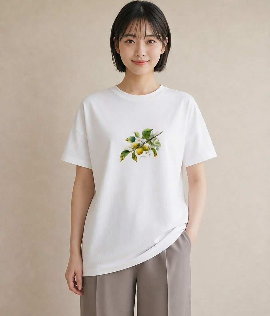 Tシャツ レディース 金木犀 花 花柄 イラスト 淡色 お出かけ 普段着 白T YMAZO