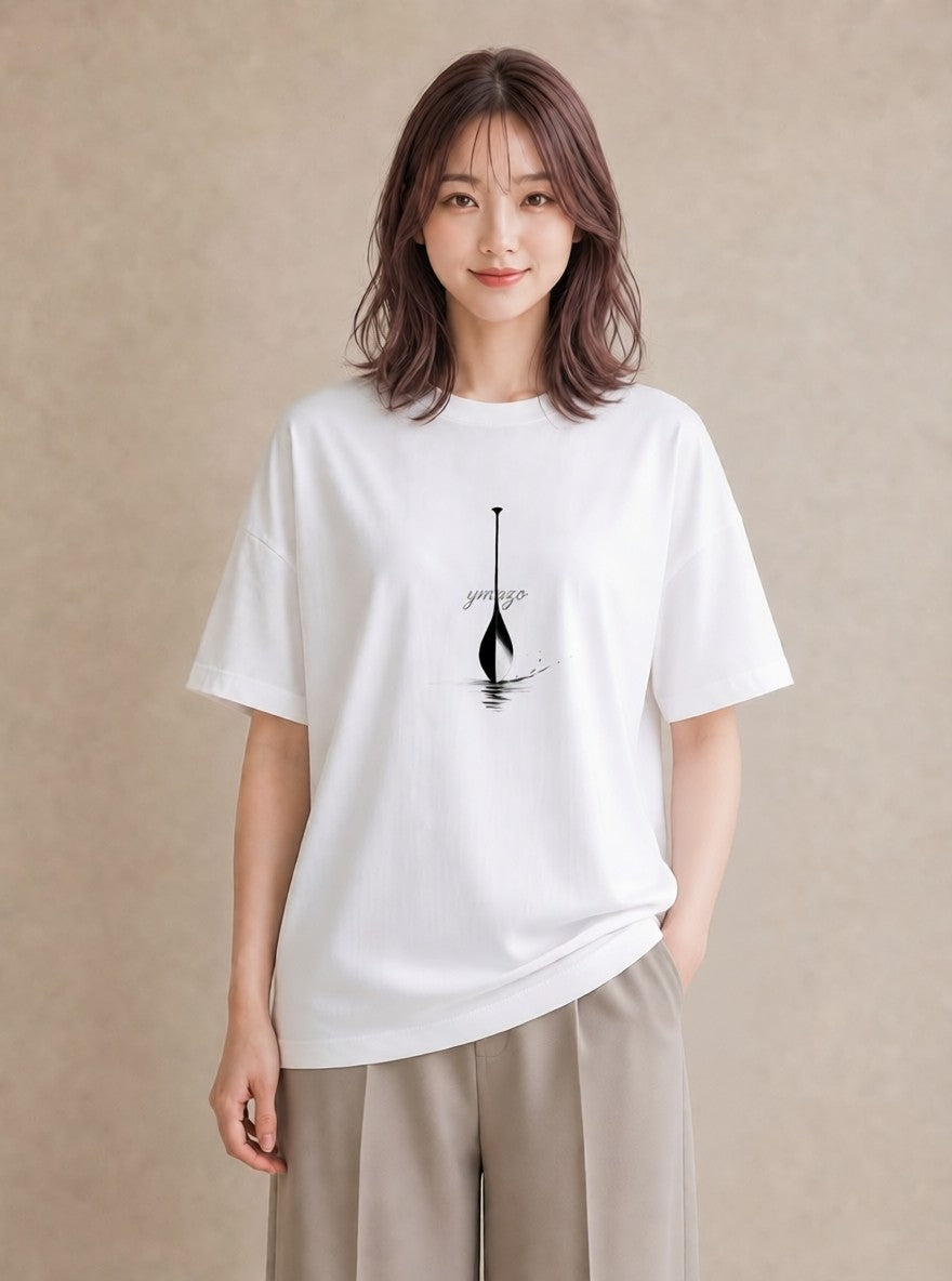 半袖Tシャツ レディース 紙の船 水辺 ナチュラル アンティーク イラスト 綿100 デート 白T YMAZO