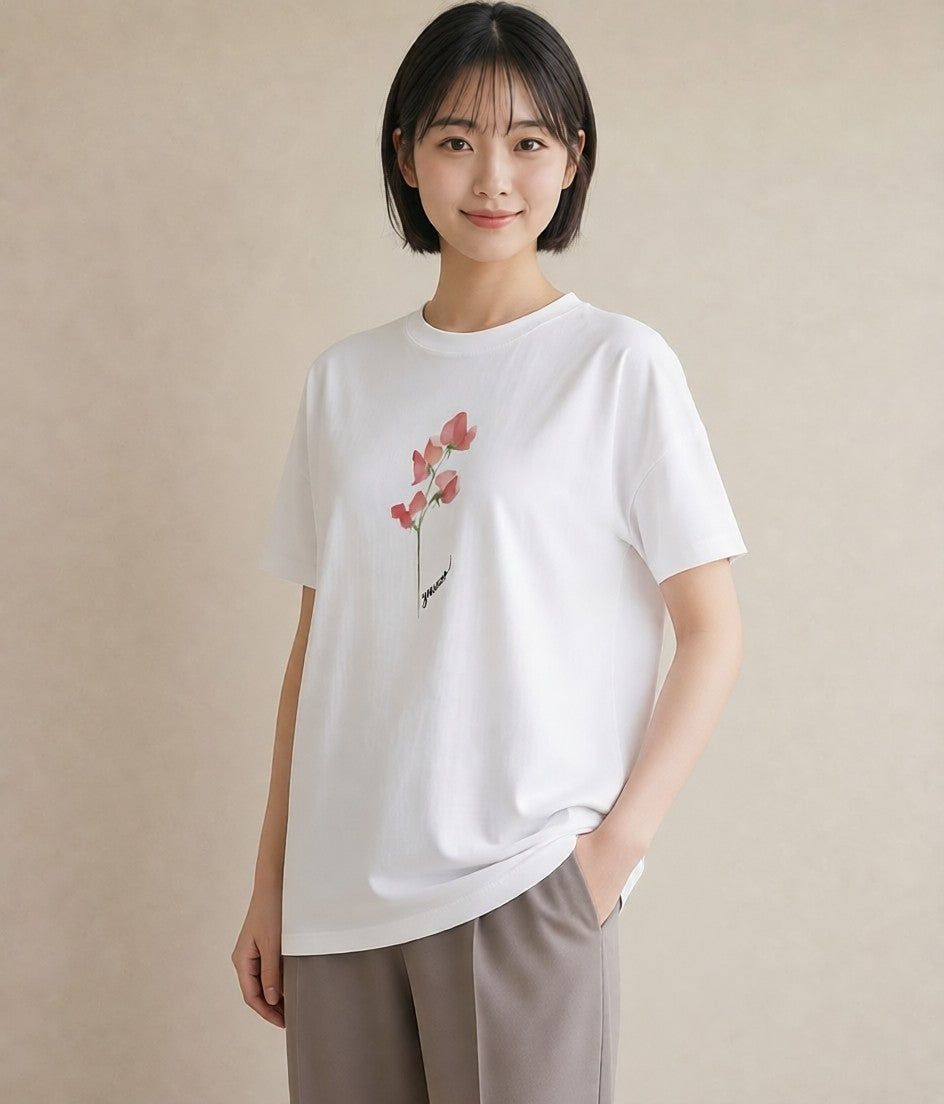 デザインTシャツ レディース ポスト 野の花 レトロ ナチュラル アンティーク イラスト 部屋着 女性向けギフト 白T YMAZO