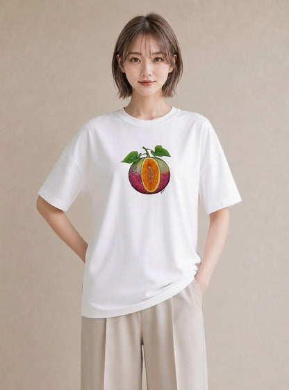 Tシャツ レディース メロン 食べ物 フード イラスト 普段使い 旅行用 海 白T YMAZO