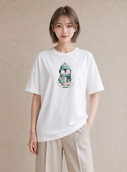 デザインTシャツ レディース ペンギン ぺんぎん 動物 アニマル イラスト ナチュラル 休日 ペアコーデ 白T YMAZO