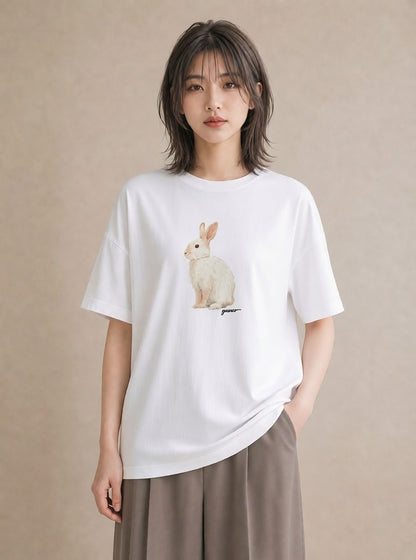 デザインTシャツ レディース ライオンラビット ペット 動物 イラスト 女子会 お揃い 白T YMAZO