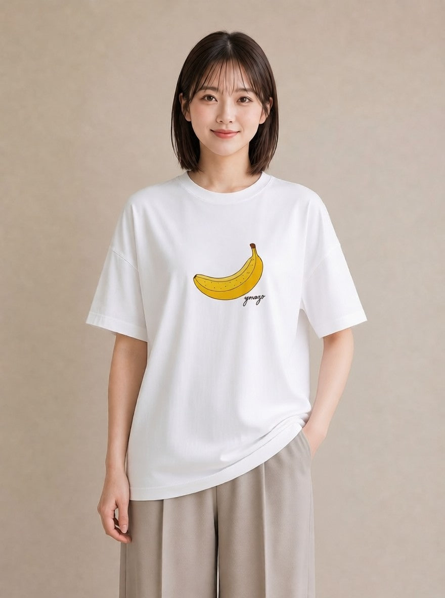 デザインTシャツ レディース バナナ 食べ物 フード イラスト ニュアンス 母娘コーデ 自分用 白T YMAZO