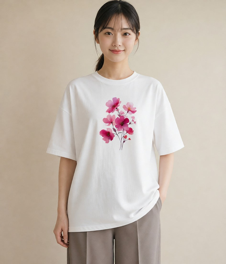 グラフィックTシャツ レディース 梅 花 花柄 イラスト ガーリー 女性 旅行用 白T YMAZO