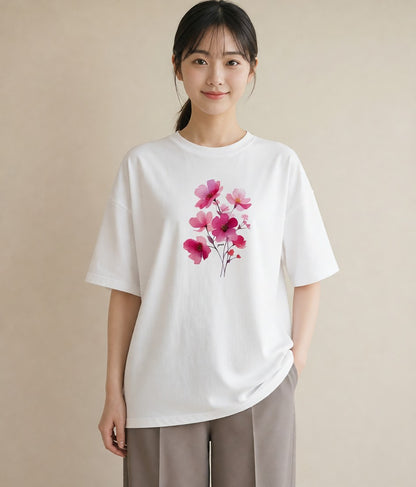 グラフィックTシャツ レディース 梅 花 花柄 イラスト ガーリー 女性 旅行用 白T YMAZO