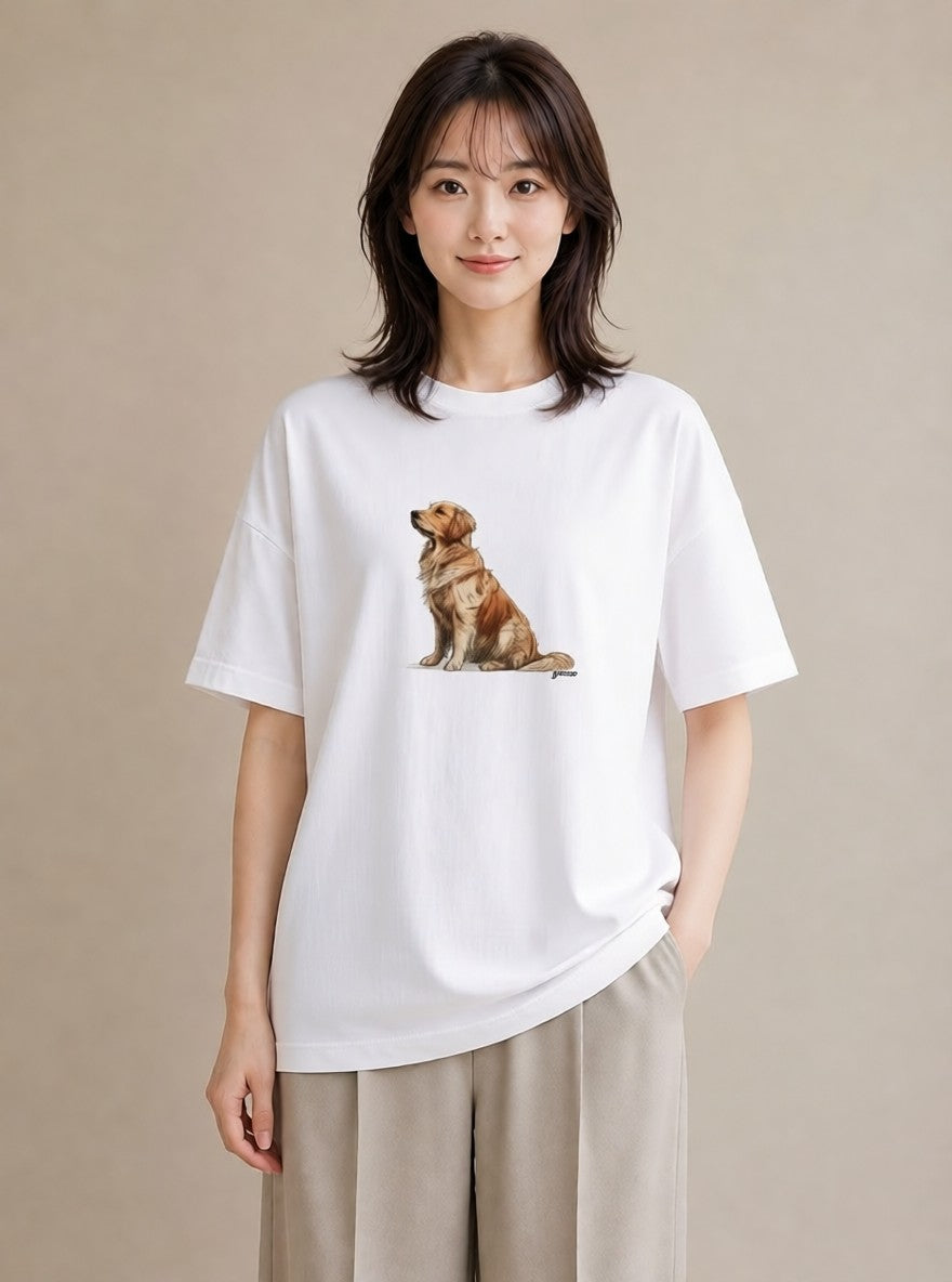 グラフィックTシャツ レディース ゴールデンレトリバー ゴールデン 犬 いぬ イラスト 北欧風 散歩 お出かけ 白T YMAZO