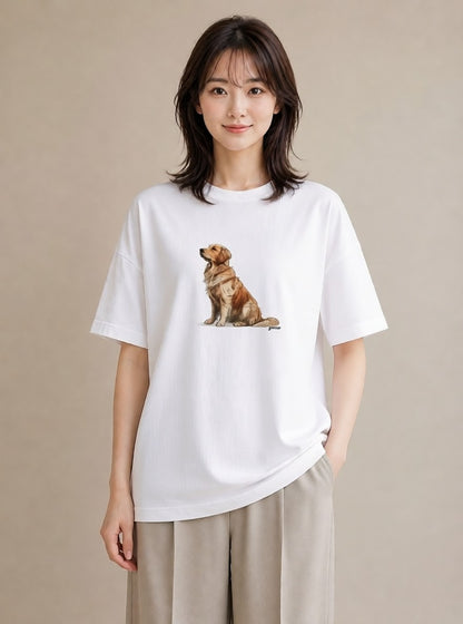 グラフィックTシャツ レディース ゴールデンレトリバー ゴールデン 犬 いぬ イラスト 北欧風 散歩 お出かけ 白T YMAZO