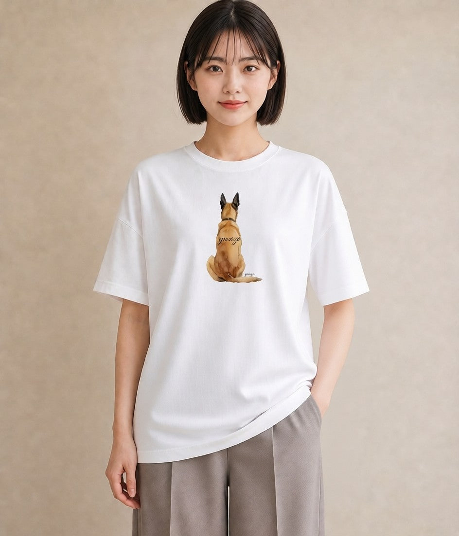 デザインTシャツ レディース ジャーマンシェパード 犬 いぬ イラスト ミニマル 秋コーデ おしゃれギフト 白T YMAZO