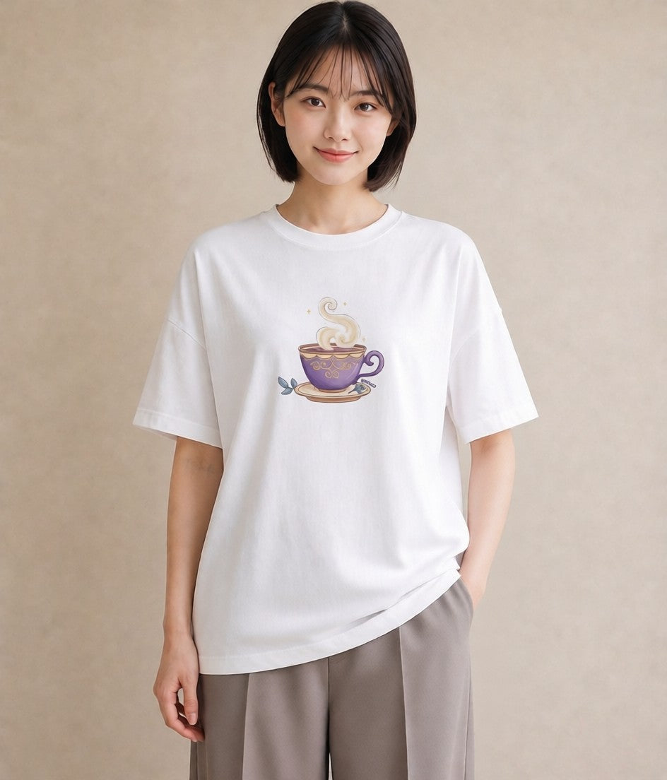 グラフィックTシャツ レディース カフェラテ 食べ物 フード イラスト レトロ 秋コーデ おしゃれギフト 白T YMAZO