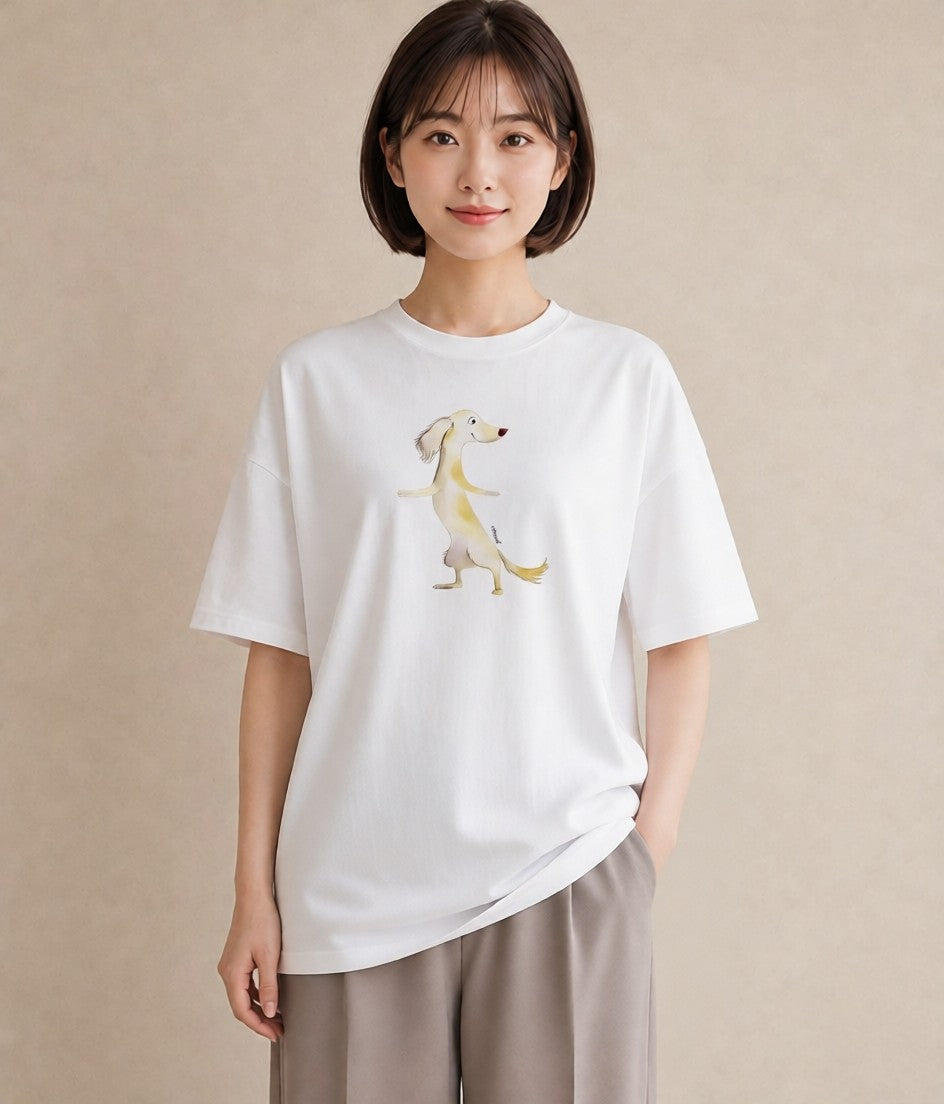 グラフィックTシャツ レディース わんちゃん 犬 いぬ イラスト 抜け感 海 カフェ巡り 白T YMAZO