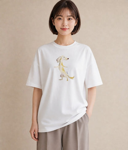 グラフィックTシャツ レディース わんちゃん 犬 いぬ イラスト 抜け感 海 カフェ巡り 白T YMAZO