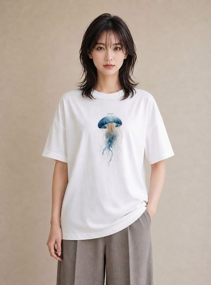 プリントTシャツ レディース くらげ クラゲ 海の生き物 海 イラスト ガーリー 部屋着 女性向けギフト 白T YMAZO