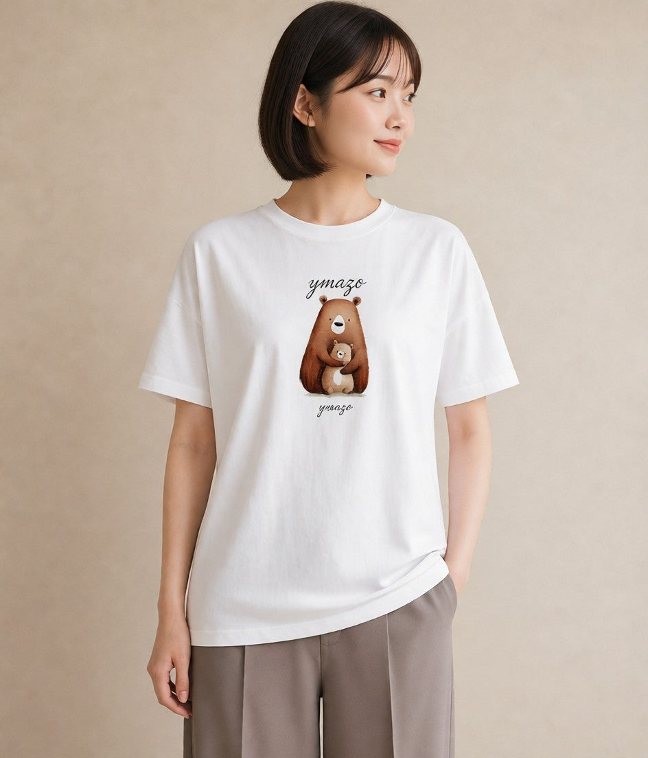 プリントTシャツ レディース くま クマ ベア 動物 アニマル イラスト カジュアルコーデ 買い物 白T YMAZO