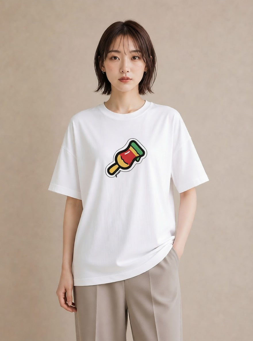 プリントTシャツ レディース アイス 食べ物 フード イラスト きれいめカジュアル 週末コーデ 敬老の日 白T YMAZO