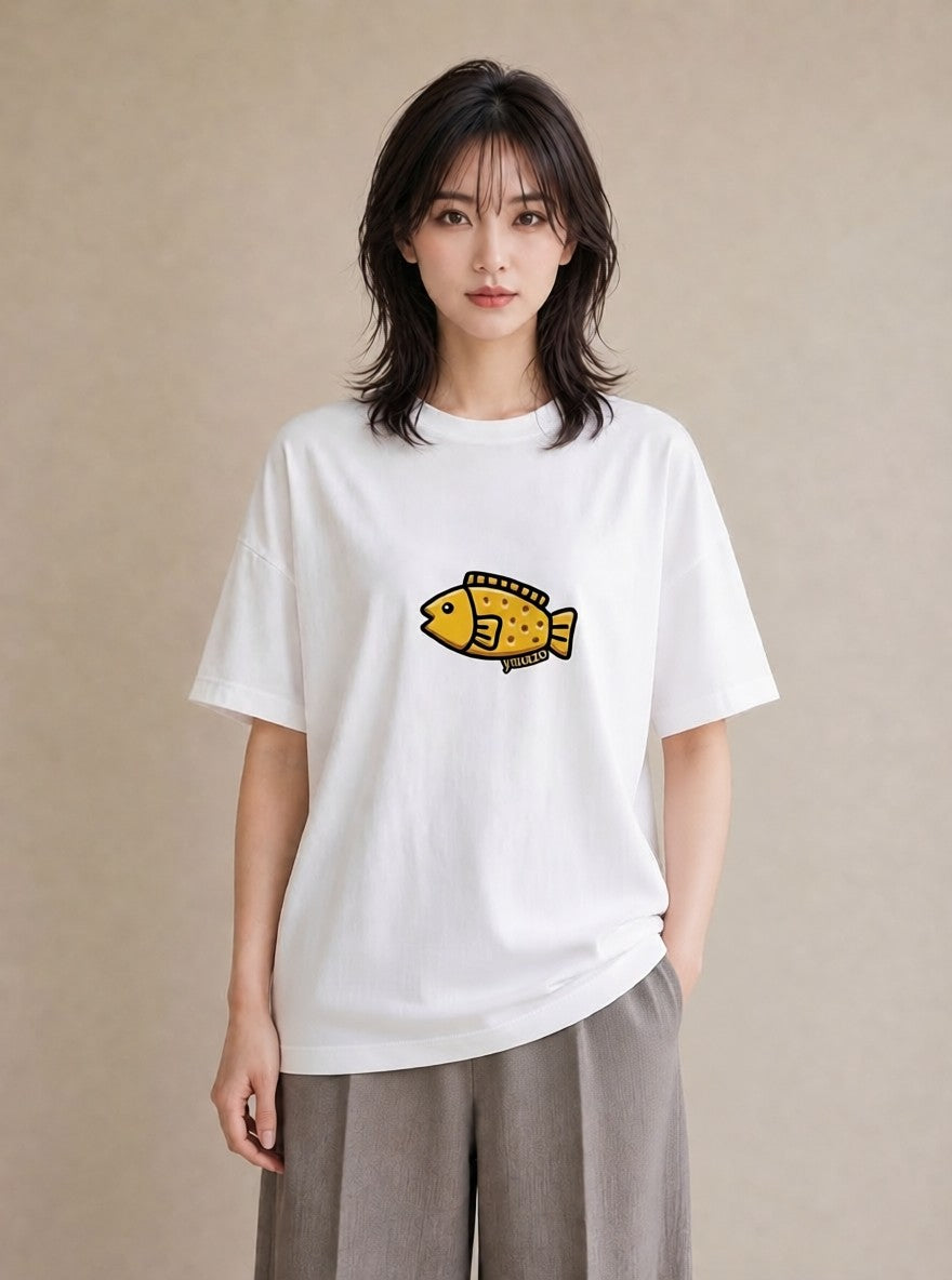 プリントTシャツ レディース たい焼き 食べ物 フード イラスト ゆるかわ ビーチ デイリーウェア 白T YMAZO