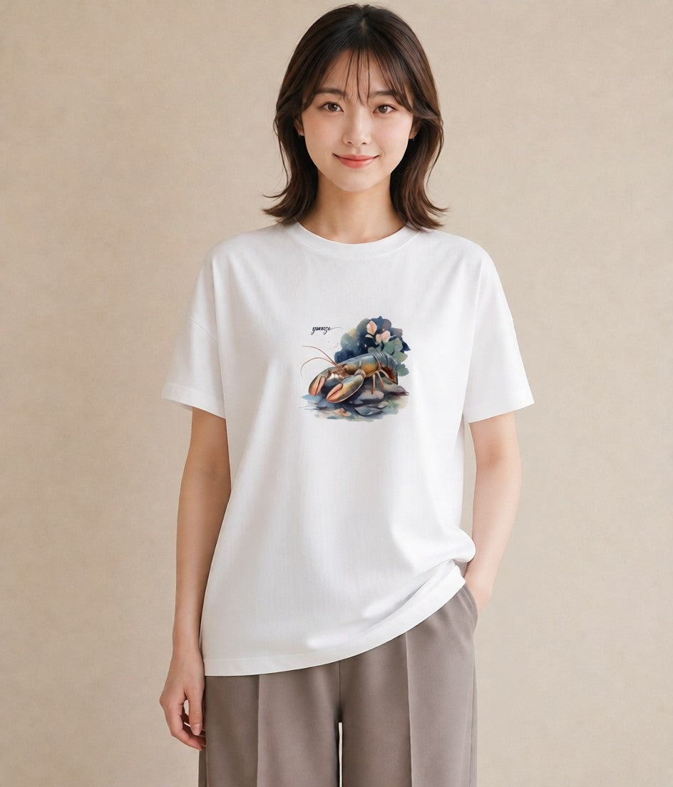 グラフィックTシャツ レディース 蠍座 星空 宇宙 イラスト ゆるかわ 海 カフェ巡り 白T YMAZO